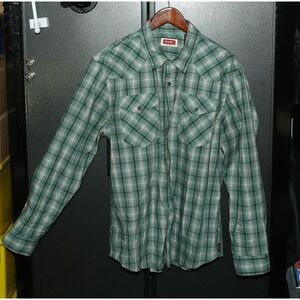 Wrangler Men's Long Sleeve Woven Shirt Men's Size L, 2 Pockets, Green Plaid